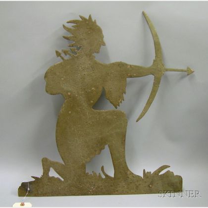 Painted Cut Sheet Iron Indian with Bow and Arrow Weather Vane