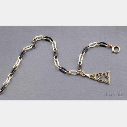 Art Deco 14kt Gold and Enamel "1929" Bracelet