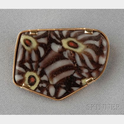 18k Gold and Ancient Egyptian Glass Mosaic Brooch