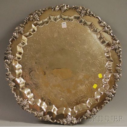 Large Circular Silver-plated Footed Serving Tray