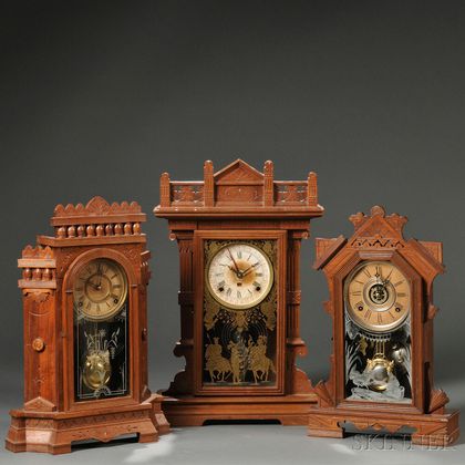 E.N. Welch "Ruddygore" and Two Other Walnut Parlor Clocks
