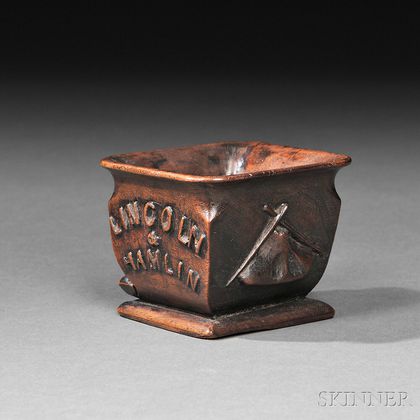 Small Walnut Carved "Lincoln & Hamlin" Commemorative Cup