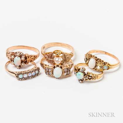 Six Gold and Opal Rings