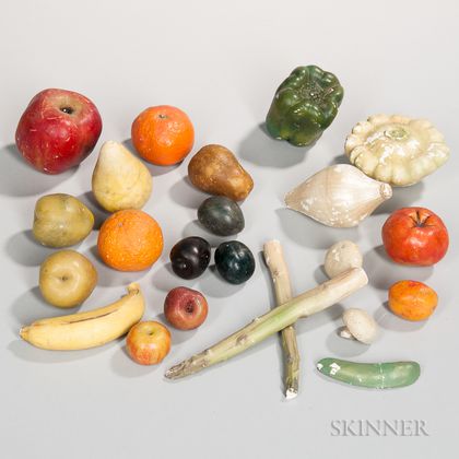 Twenty-two Stone and Wax Fruits and Vegetables