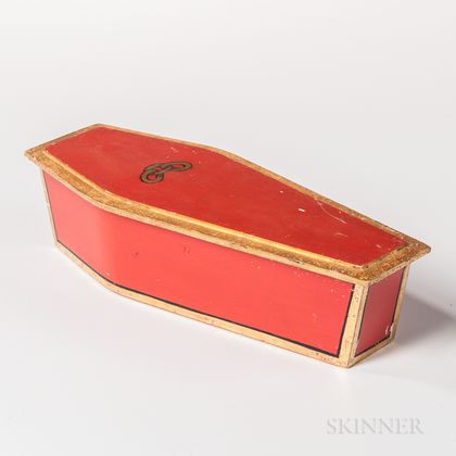 Red-painted and Gilt Miniature Odd Fellows Coffin