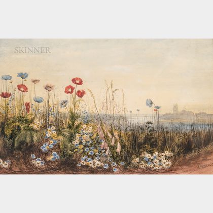 Andrew Nicholl (Irish, 1804-1886) Wildflowers along the Malahide Estuary