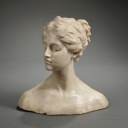 Emilio Fiaschi (Italian, 1858-1941) Alabaster Bust of a Young Woman