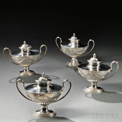 Four George III Sterling Silver Covered Sauce Tureens