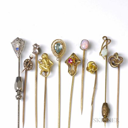 Ten Antique Gold Stickpins