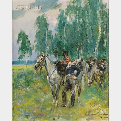Woiciech (Aldabert) Ritter von Kossak (Polish, 1856-1942) Lancers at Rest
