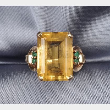 14kt Gold, Citrine, and Emerald Ring