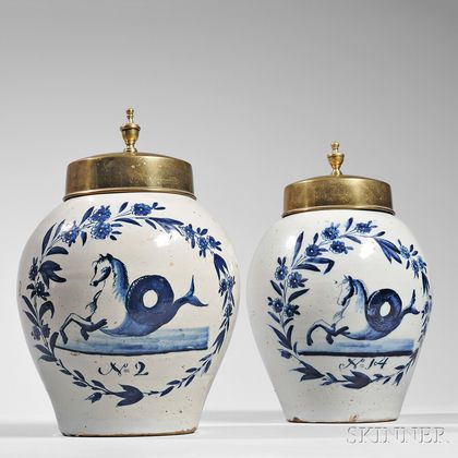Pair of Blue and White Delft Snuff Jars