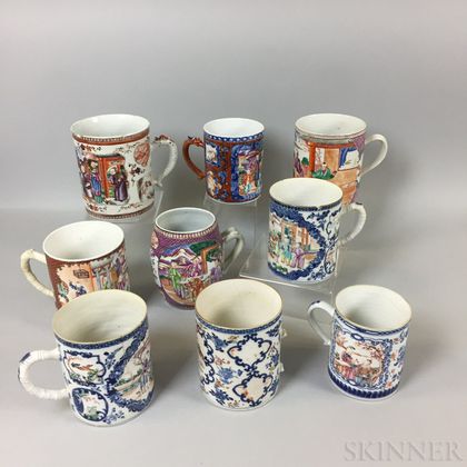 Nine Chinese Export Porcelain Mugs
