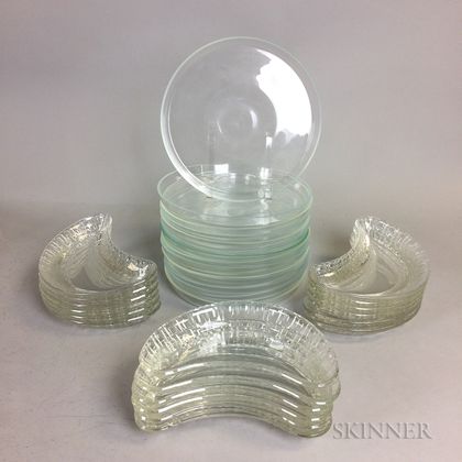 Eighteen Colorless Glass Dishes and Thirteen Plates