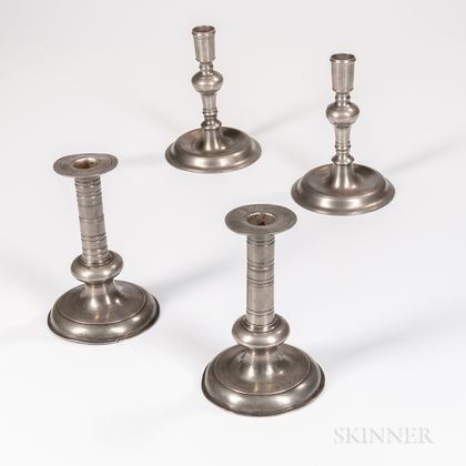 Two Pairs of Early Pewter Candlesticks