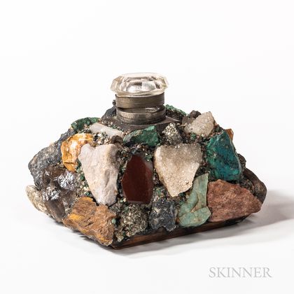 Glass Inkwell Encrusted with Semiprecious Stones