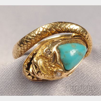 Antique Turquoise and Diamond Snake Ring