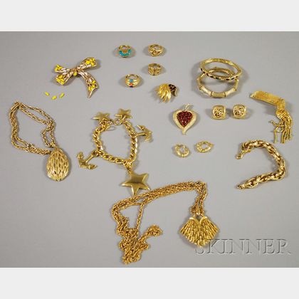 Small Group of Mostly Signed Gold-tone Costume Jewelry