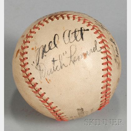 Mel Ott, (E.) "Dutch" Leonard, Frank Frisch, and Bucky Walters Autographed Baseball
