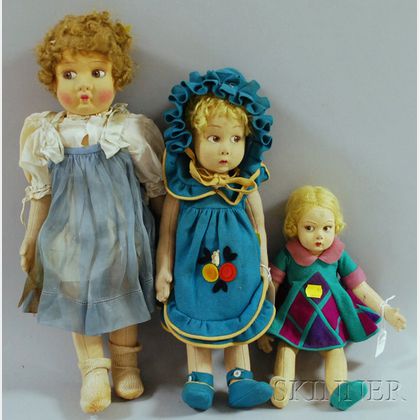 Three Cloth Dolls, Six "Ginny" Doll Outfits in Original Boxes, and Assorted Other Items, 