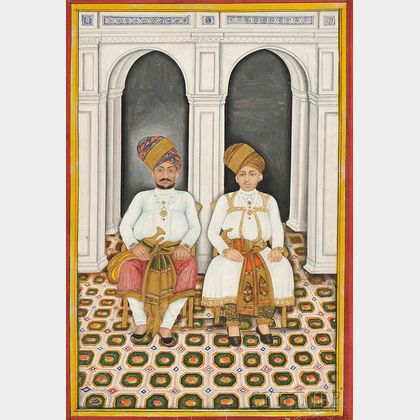Miniature Portrait Painting of Two Rajas