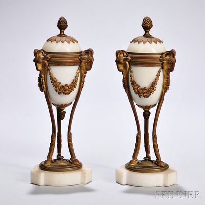 Pair of Gilt-bronze-mounted Alabaster Cassolettes