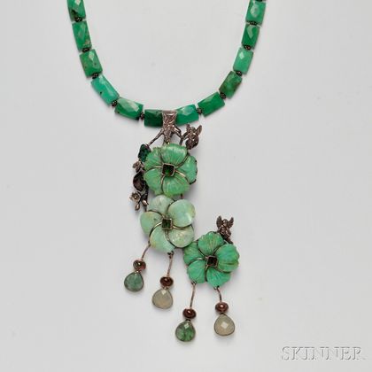 Sterling Silver and Green Hardstone Necklace