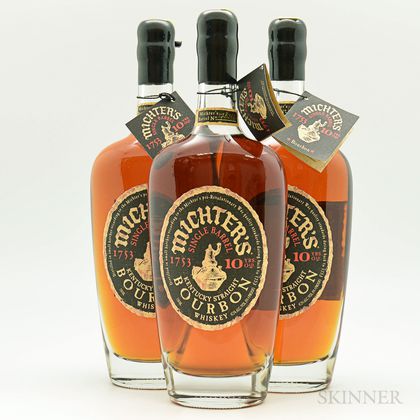 Michters Single Barrel Bourbon 10 Year, 3 750ml bottles 