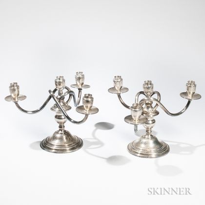 Pair of Peruvian Four-light Sterling Silver Candelabra