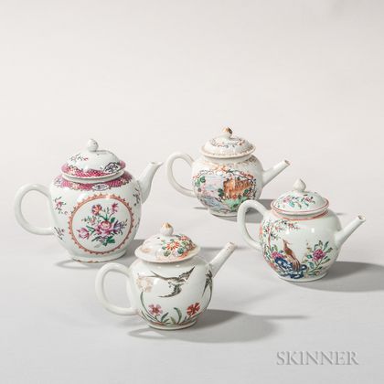Four Globular Export Porcelain Teapots