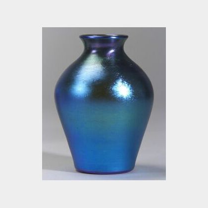 Quezal Blue Iridescent Glass Vase