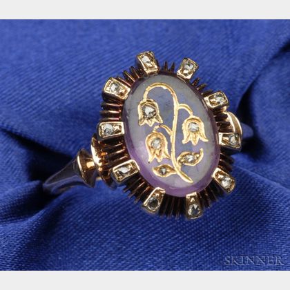 Antique 14kt Gold, Amethyst, and Diamond Ring