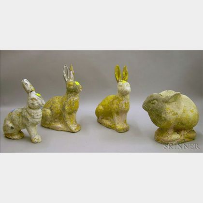 Group of Four Cast Stone Rabbits