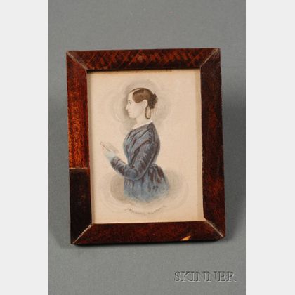 James Sanford Ellsworth (American, 1802/03- 1874) Portrait Miniature of a Woman in Blue Holding a Book.
