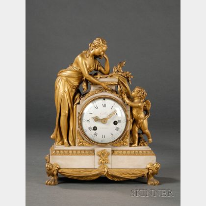 Louis XVI Bronze and Marble Figural Mantel Clock