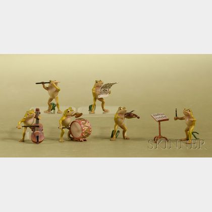 Viennese Cold Painted Bronze Six-piece Miniature Frog Band