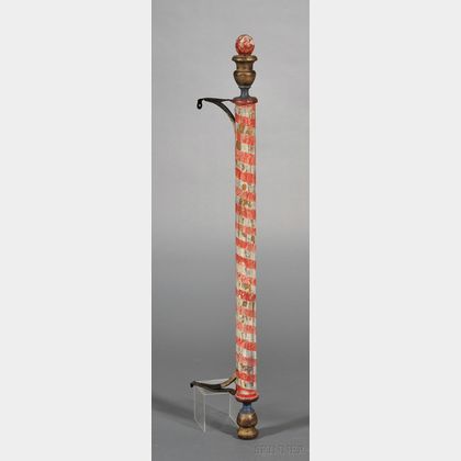 Polychrome Painted and Gilded Turned Wooden Barber Pole