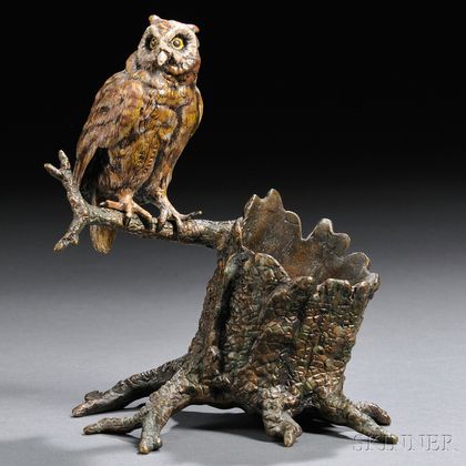 Austrian Cold-painted Bronze Vase with an Owl
