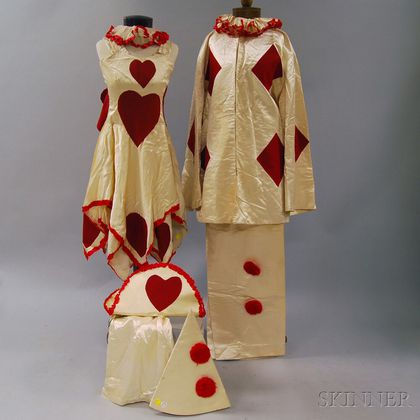 Group of Ivory and Red Satin and Felt Theatre Costumes