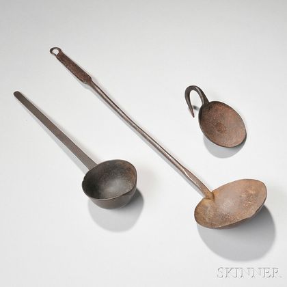 Two Wrought Iron Ladles and a Tasting Spoon