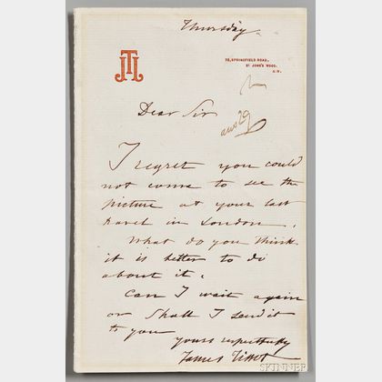 Tissot, James (1836-1902) Autograph Letter Signed, undated.