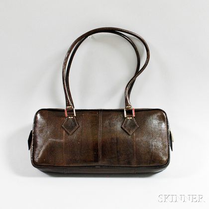 Valentino Garavani Brown Embossed Leather Handbag