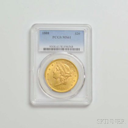 1888 $20 Liberty Head Gold Coin, PCGS MS61. Estimate $1,000-1,200