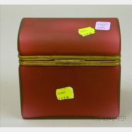 Gilt-metal Mounted Ruby Cased Satin Glass Dome Lidded Box. 