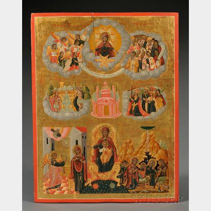 Greek Compositional Icon Depicting Scenes of the Mother of God