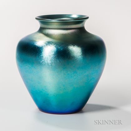 Steuben Blue Aurene Art Glass Vase 