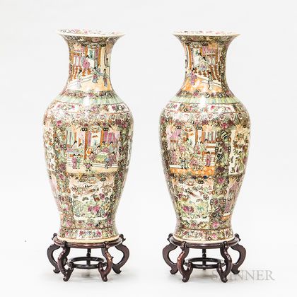 Pair of Rose Medallion Palace Jars and Stands