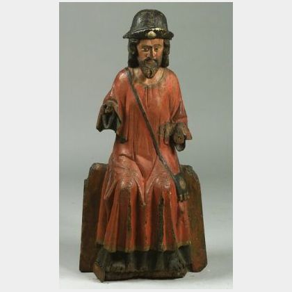 Large Carved and Painted Figure of a Saint