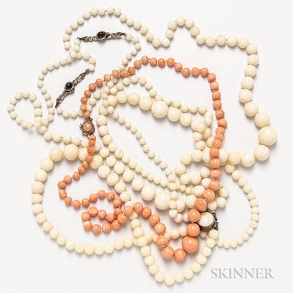 Four Coral Bead Necklaces