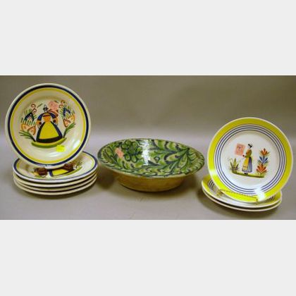 Hispano-Moresque Faience Bowl and Two Small Sets of Quimper Plates